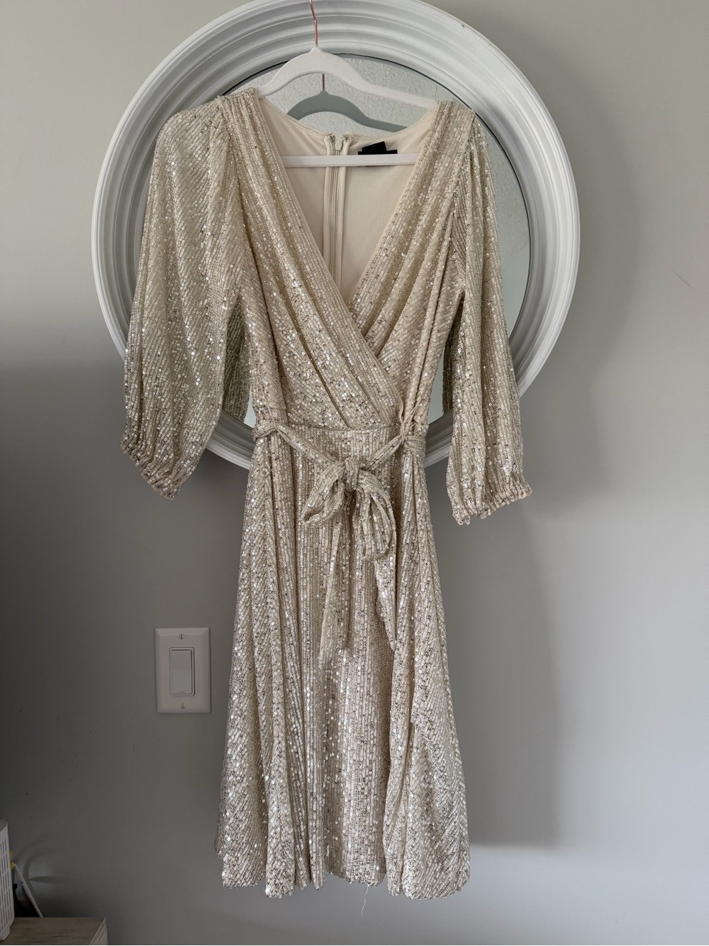 DKNY Sequin Wrap Midi Dress - Champagne Gold - Picture 1 of 5